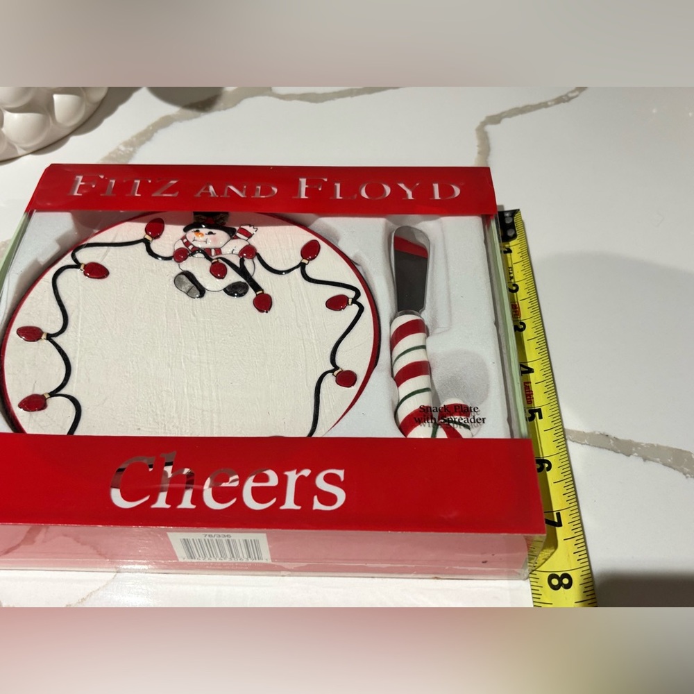 Fitz & Floyd Snowman Snack Plate & Spreader Knife Set Christmas New